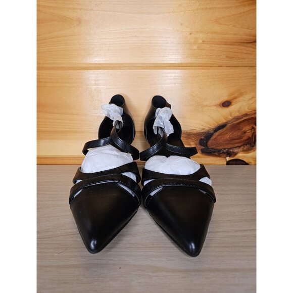 Coutgo Womens Kitten Heels T Strap Closed Pointed Toe Size 7.5 Black - Picture 1 of 11